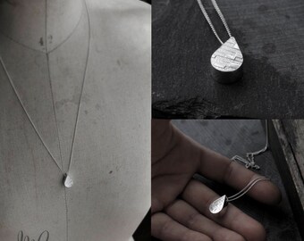 Big 3D Droplet hollow pendant long silver necklace