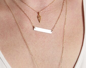 Personalized Bar Necklace/ Gold Bar Initial Necklace/ Gold Necklace, Custom Name Necklace/ Personalized Necklace/ Layers of Humanity