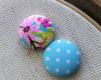 Needle Minder, Flowers, Polka Dots, Pink, Blue, 2 Piece Reversible Needleminder, for Cross Stitch, Sewing, Embroidery,Needlepoint