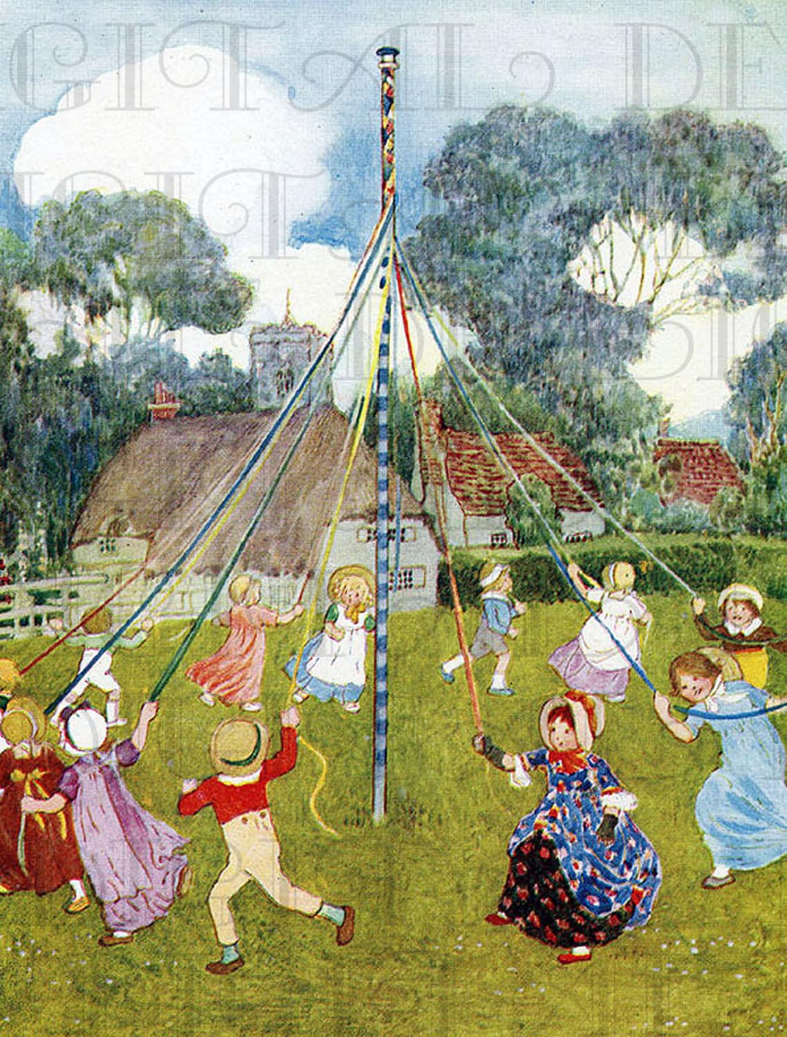 Wonderful Maypole. Loads of Children Dancing. MAY DAY Vintage
