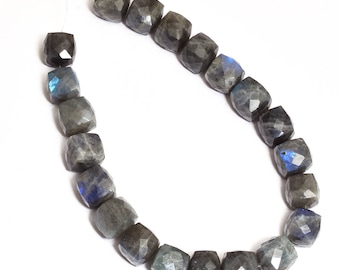 Labradorite Cube Faceted Beads | 12 x 12 mm Cube |Natural Labradorite Cubic Blue Fire Beads- Natural Semi Precious Grey Moonstone Beads.