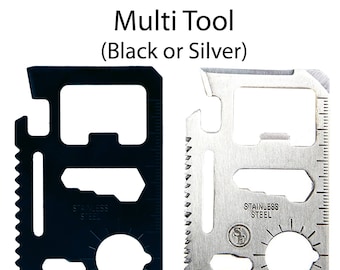 11 in 1 Multi Function Pocket Survival Tool Credit Card Sized Fits Wallet Bottle Opener Screwdriver Saw Blade (2 Colors, Many Pack Sizes)