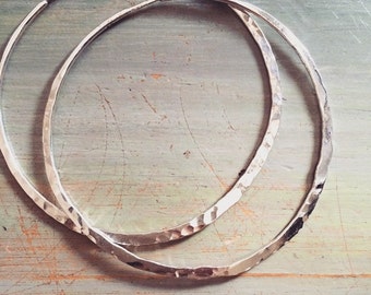 Large Sterling Silver, Hammered Hoops, Seamless