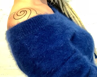 Royal Blue V-Neck/V-Back Vintage Angora Sweater