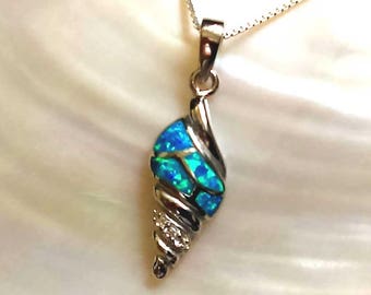 Blue Sea Opal Pendant, Silver Shell Pendant, Sterling Silver Pendant, Silver Opal necklace, 925 Blue Opal Pendant, Opal Jewelry, 925 Silver