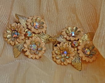 Early Coro Earrings Enamel Flowers Aurora Borealis Rhinestones.