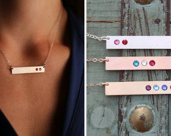 Birthstone Necklace • Mother's Day Gift Sterling Silver Birthstone Bar Necklace • 14K Rose Gold Bar Gift Birthstone Jewelry Crystal • BB_18