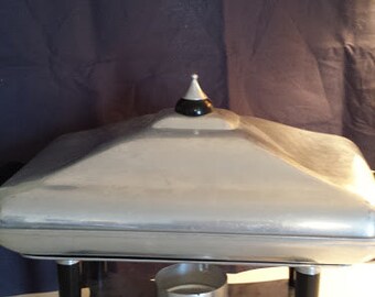 Mid-century brushed aluminum chafing dish