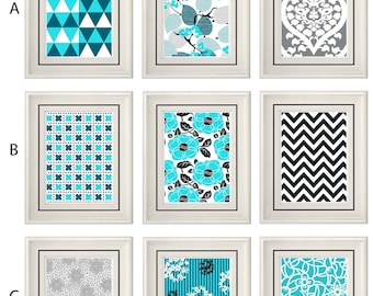 Set of Three Modern Turquoise Wall Art -Any (3) 8x11 Print Set - Home Decor (Unframed)