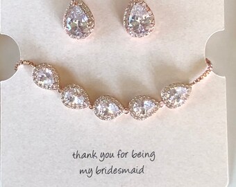Bridesmaid jewelry bracelet and earrings set silver,gold or rose gold, bridesmaid bracelet, teardrop bracelet and earrings