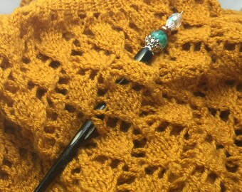 Green Copper Beaded Shawl Pin | Beaded Hair Stick | Wooden Shawl Stick
