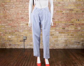 gloria vanderbilt pleated pants / high waist pants / pleated trousers / causal pants / engineer stripe / striped trousers / cotton trousers
