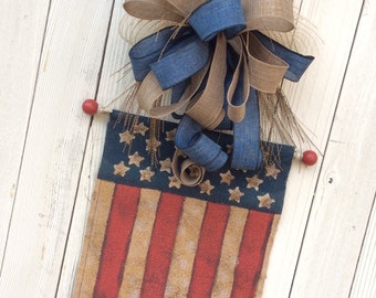 USA Banner, Americana Wreath, 4th of July Wreath, Burlap Door Flag, Burlap Americana Wreath, Fourth of July Wreath, USA Wreath, July 4th