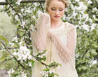 Wedding Lace Scarf Bridal Stole Ivory Shawl Lace Shawl Linen Shawl Knitted Bridal Shawl Bridal Lace Wrap Scarf Bridal Cover Up