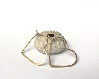 PETITE HEART HOOPS - Little Heart Hoop Earrings - Sterling Silver, 14k Gold, or Rose Gold Hammered Heart Hoops