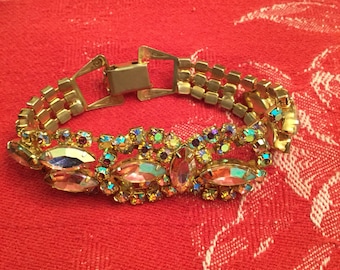 Vintage AB Aurora Borealis Rhinestone Bracelet 1960s
