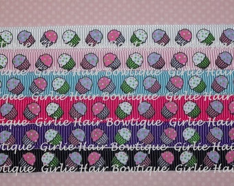 3/8" Cupcake Ribbon Birthday Cupcake Ribbon Grosgrain Ribbon 1 yd Ribbon by the Yard M2MG Birthday Ribbon Cake Ribbon Sweet Treat Ribbon