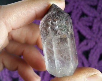 Purple Lodolite Garden Quartz Crystal Point Included Crystals Gemstones Stones tower polished self standing scenic quartz