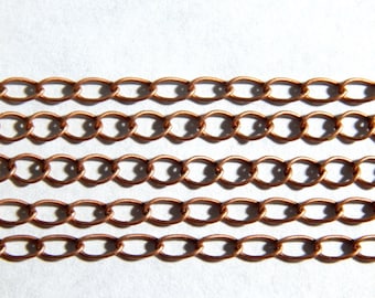 Antique Copper Curb Chain - 5X4mm Soldered Brass Oval Chain - 5 Feet, (INDOC33)