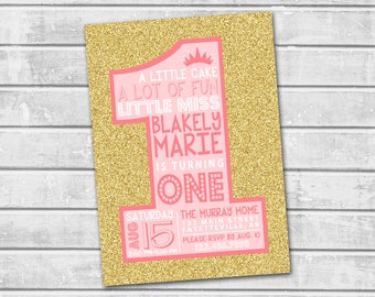 1st Birthday Invitation, Pink and Gold Birthday Invitation, Pink and Gold Invitation, 1st Birthday, One, First Birthday, Birthday, 5x7