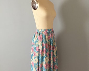 pastel midi skirt || 1980s flounce floral skirt