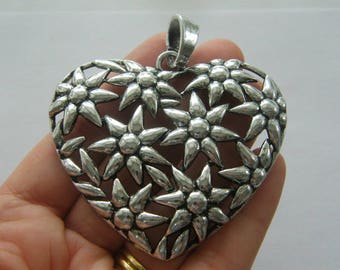 1 Heart pendant antique silver tone H96