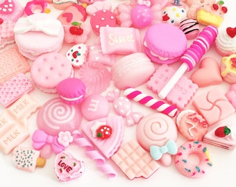 Pink Sweets Cabochon Mix (10 pcs / 30 pcs by Random) Polymer Clay Resin Kawaii Flatback Decoden Craft Cute Fake Food