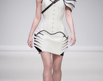 White Vinyl Corset Dress (waist 22")