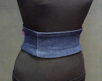Denim Belt / Corset / Waist Cincher / Plus Size Corset / Indigo Dark Blue Steel Boned Underbust Waist Shaper /