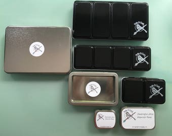 Tin Watercolor Box ONLY - Mini - Medium - Large - X Large with clear window - Big Daddy Large - Free Personalization on label available