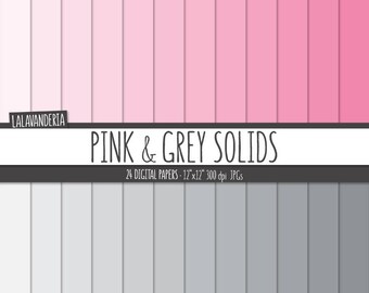 Pink and Grey Solids Digital Paper Pack. Plain Backgrounds. Solid Pink and Gray Gradient Papers - Digital Scrapbook - Instant Download