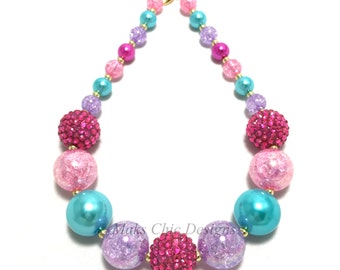 Toddler or Girls Chunky Necklace - Hot Pink, Purple, Turquoise, Light Pink Chunky Necklace - Unicorn necklace - Girls mermaid necklace