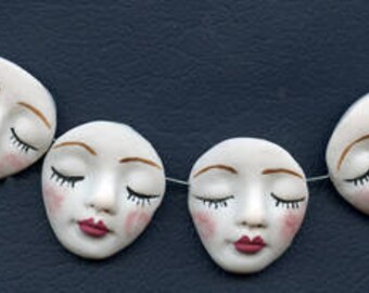 Lot of 4 White Polymer Detailed Angel Face Beads 1 1/4 " x 1" Side Drilled WANB 1