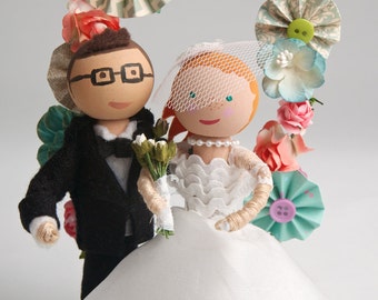 Handmade, Customized, Bride and Groom, Wooden Peg Doll, Wedding Cake Topper