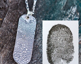 Fingerprint Necklace, Fingerprint Jewelry - Silver Fingerprint Pendant using an ink print - Memorial fingerprint jewelry