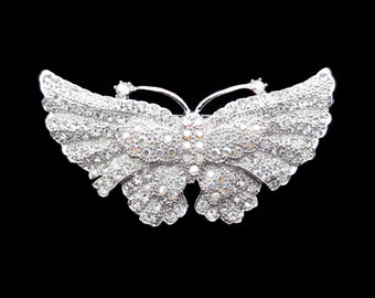 Crystal Butterfly Barrette Hair Clip Accessory Silver Tone Clear Clear AB