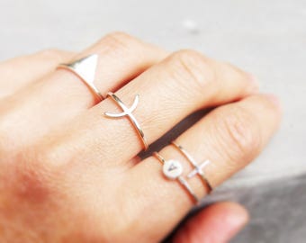 Fine silver pattern ring minimalist arc, esoteric inspiration, esoteric ring