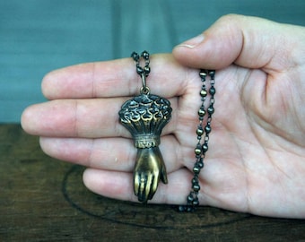 Victorian Style Ladies Cuffed Hand Necklace French Brass Stamping