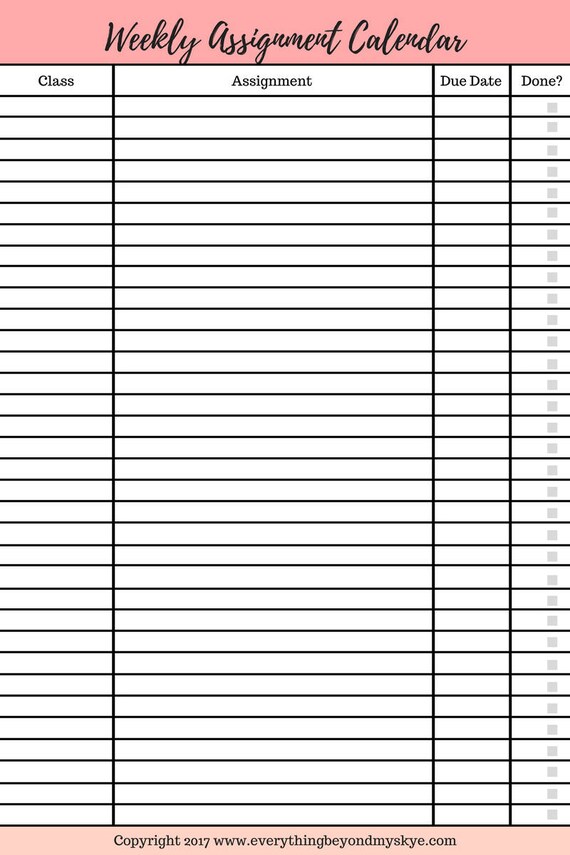 assignment calendar