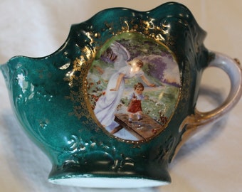 Victorian Karlsbad Austria Shaving Scuttle Mug Cup Oval Portrait Angel Child
