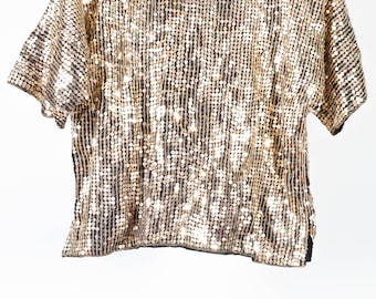 Glamorous Gold Sequin Top - Vintage Sequined Top For Women - Party Top - Shiny Top