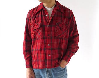Red Plaid Shirt | 70s Men's Shirt | Men's Plaid Shirt | Medium M