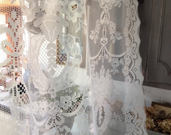 romantic vintage cream lace panel, gorgeous cream victorian style shabby chic cottage lace curtain panel by herminas cottage