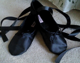 Black Satin Ballet Slippers - Full Sole or Split Sole