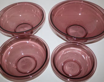 Vintage Pyrex 4 Mixing Bowls Full Set Vision Corning Cranberry Glass Bowls 322 323 325 326