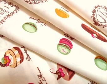 Macarons fabric, Retro fabric, Lolita dress, Cotton fabric, Japanese fabric, French cakes, Pale yellow fabric, 1 yard FB088