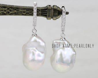 Large baroque pearl earrings,large pearl earrings,jumbo flameball pearl earrings,natural metallic pearl earrings,huge fireball pearl earings