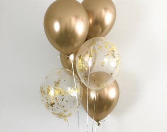 NEW Chrome Gold Balloons Gold Confetti Latex Balloons Gold Party Decor Bridal Shower Graduation Party Bachelorette Party Chrome Balloons