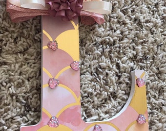 Nursery wall art, baby shower gift for baby girl, wooden letter L , baby name nursery decor, decorated and elegant baby letter.