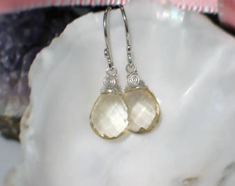 Oregon Sunstone Earrings | Champagne Pear Briolettes | Argentium Sterling Silver Dangles | Bridal | Birthday Gift | Everyday | Ready to Ship